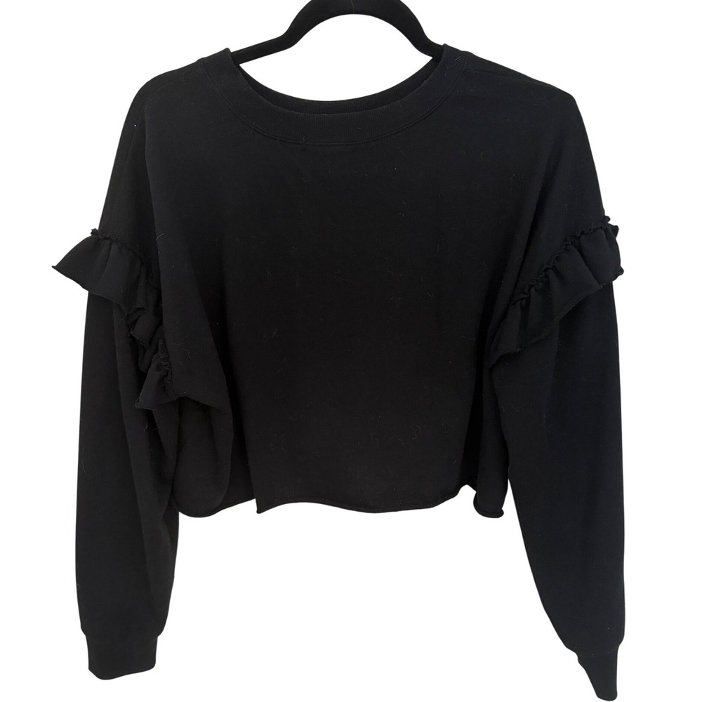 Revamped Athleisure Ruffle Shoulder Cropped Sweatshirt Bundle Black White M 2pk